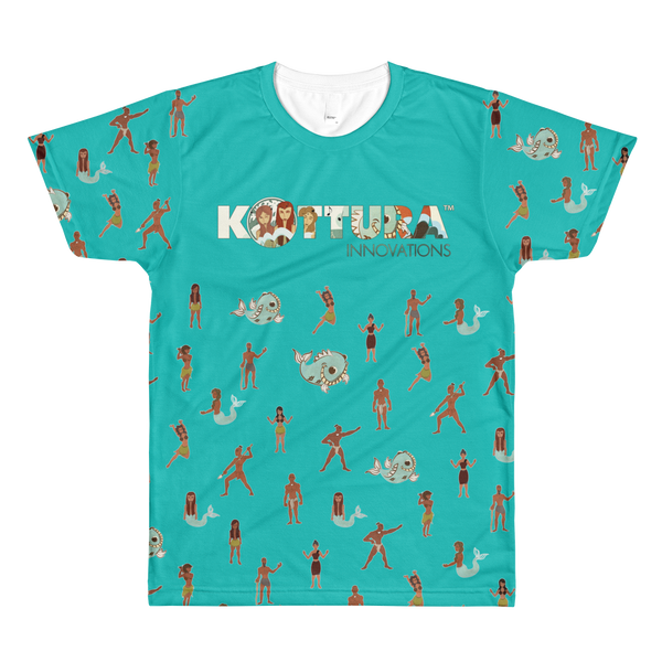 Adult Tees Takes A Village All-Over Teal Tee: Adult - Kottura Innovations