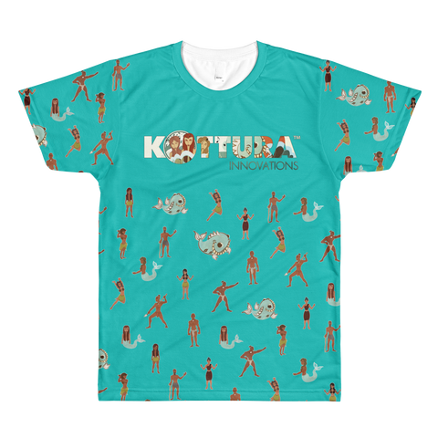 Adult Tees Takes A Village All-Over Teal Tee: Adult - Kottura Innovations